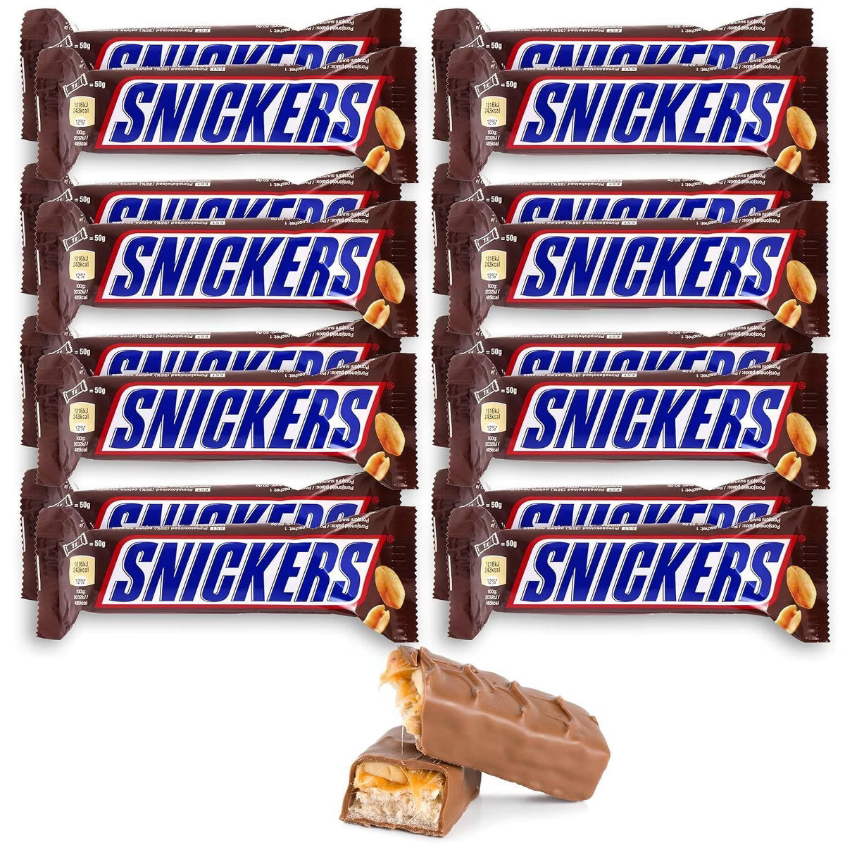 Snickers 12  Pack Full Size Single Chocolate Candy Bar 1.86oz Each Bulk Packaging